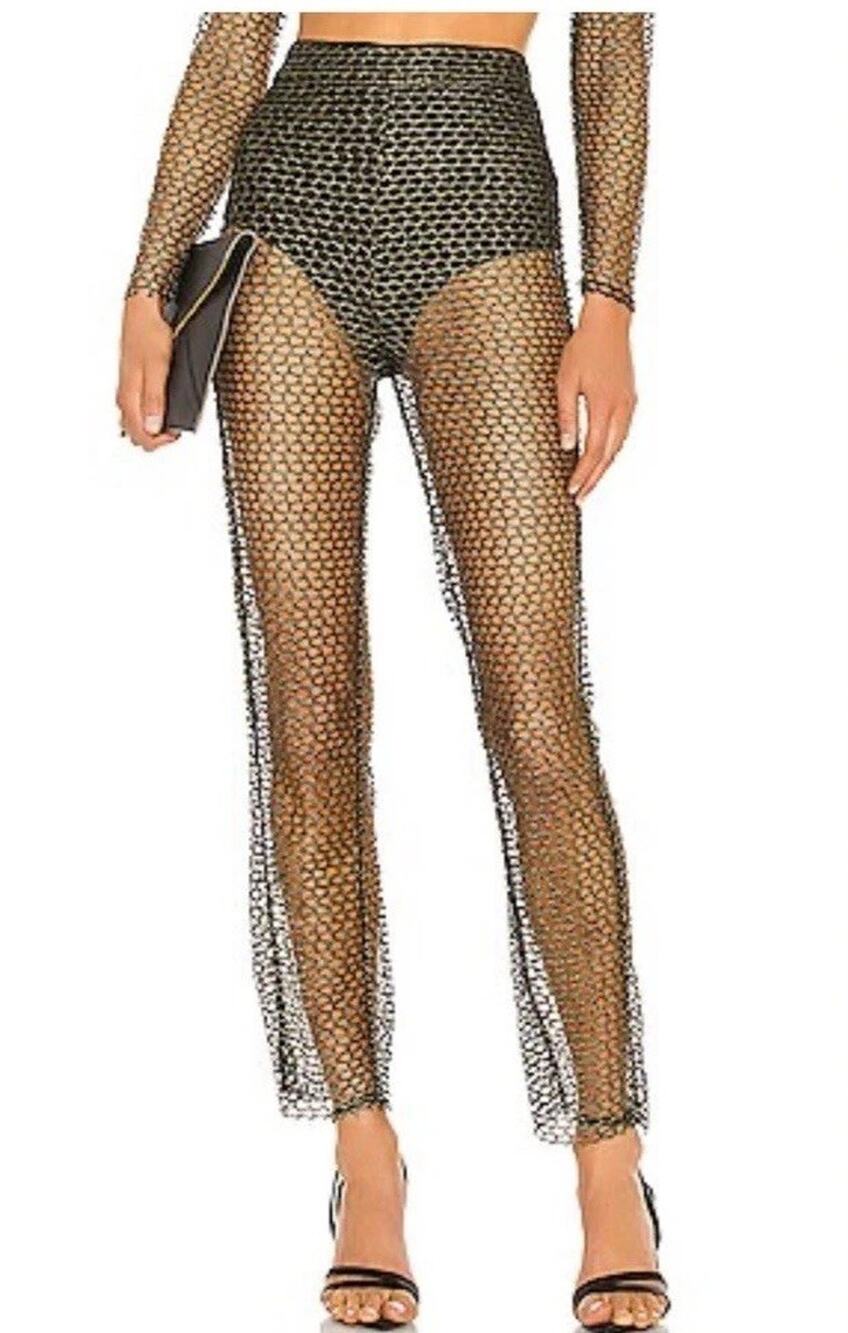 Camila Coelho Talisa Black Gold Mesh Pants Europe 42 US 10 12 Read Measurements